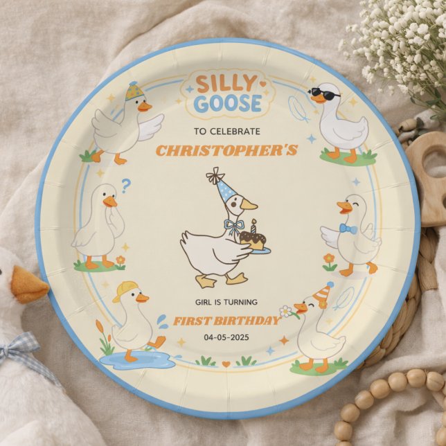 It’s ONE Silly Goose Retro 1st Birthday Fun Modern Paper Plate (It’s ONE Silly Goose Retro 1st Birthday Fun Modern paper plate)