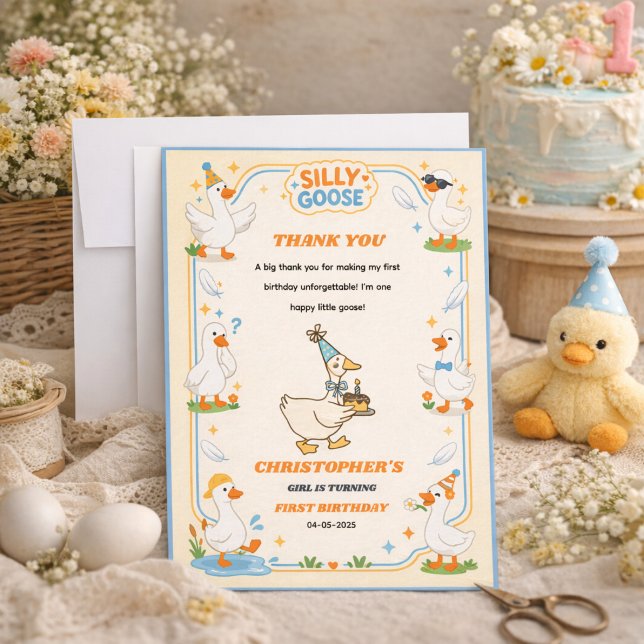 It’s ONE Silly Goose Retro 1st Birthday Fun Modern Thank You Card (It’s ONE Silly Goose Retro 1st Birthday Fun Modern Party Thank You Card)