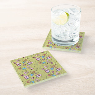 It’s Springtime Book Lovers Colourful Doodles Glass Coaster