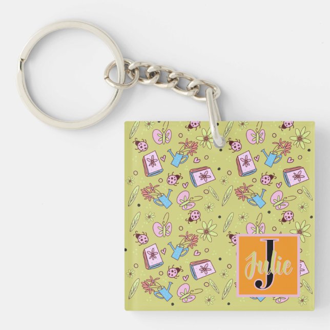 It’s Springtime Book Lovers Colourful Doodles Name Key Ring (Front)