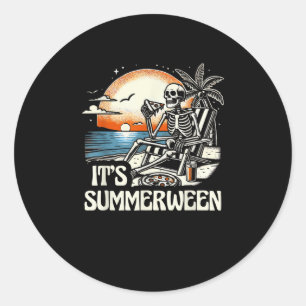 It’s Summerween Skeleton Sunset Vacation Classic Round Sticker