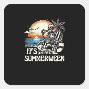 It’s Summerween Skeleton Sunset Vacation Square Sticker