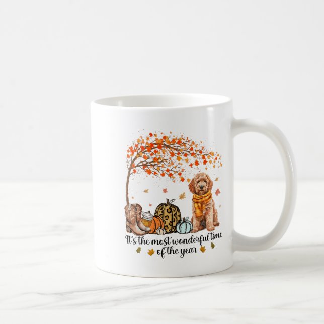 It’s The Most Wonderful Time Goldendoodle Pumpkins Coffee Mug (Right)