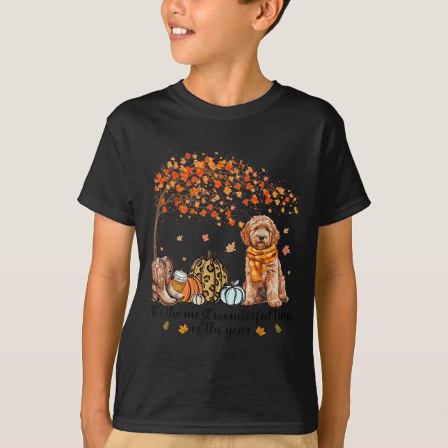 It’s The Most Wonderful Time Goldendoodle Pumpkins T-Shirt (Front)