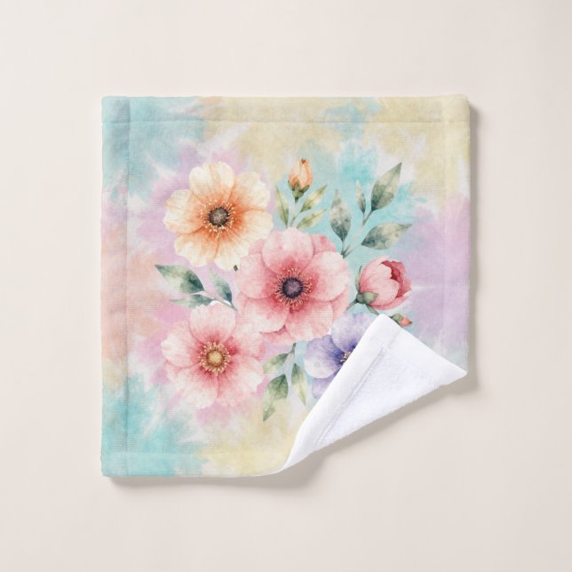 It’s Time To Bloom Tie Dye Florals Bath Towel Set (Wash Cloth)
