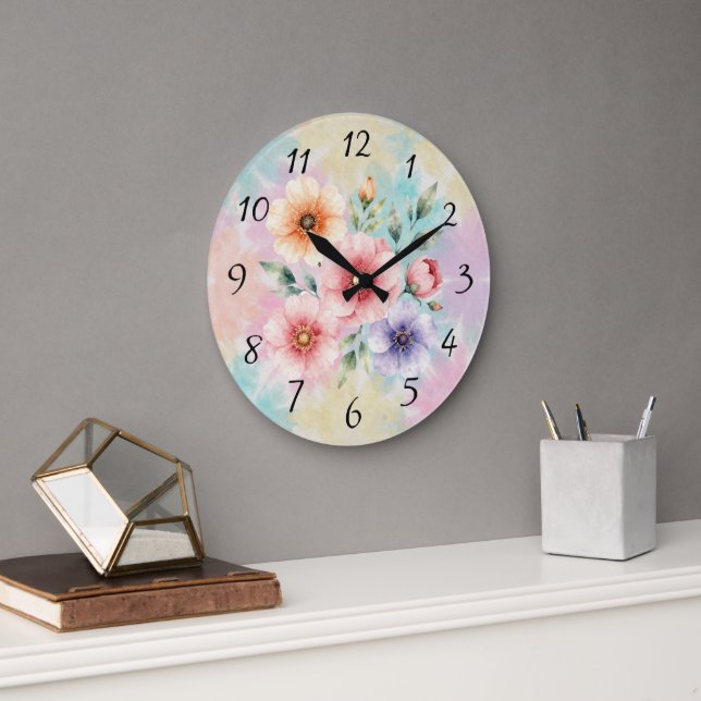 It’s Time To Bloom Tie Dye Florals Large Clock (Office)