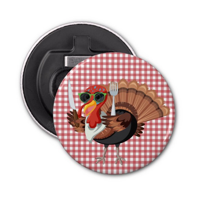 It’s Turkey Time with Red Chequered Back Bottle Opener (Front)