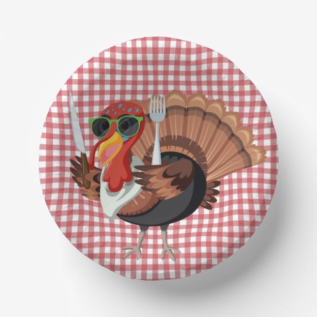 It’s Turkey Time with Red Chequered Paper Bowl  Plate (Front)