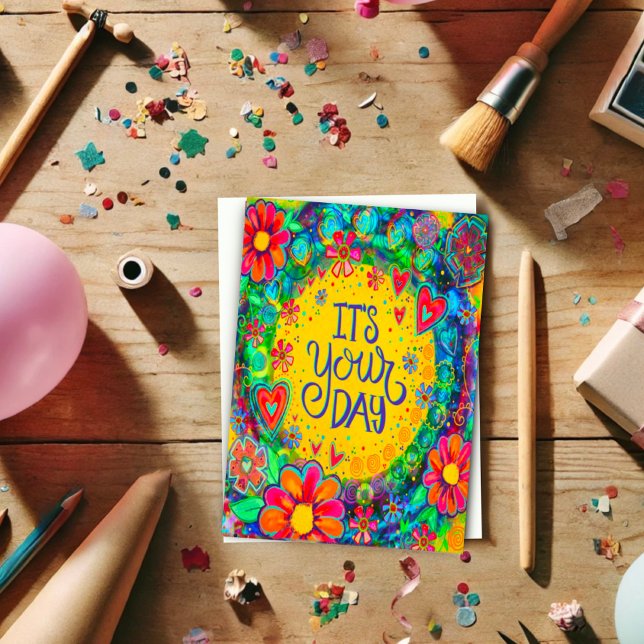 It’s Your Birthday Cheerful Fun Yellow Floral Card (Creator Uploaded)