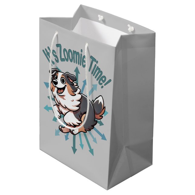 It’s Zoomie Time Australian Shepherd Medium Gift Bag (Back Angled)