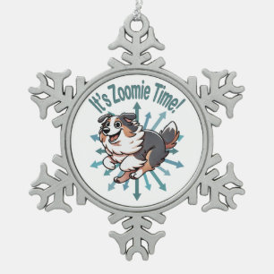 It’s Zoomie Time Australian Shepherd Snowflake Pewter Christmas Ornament