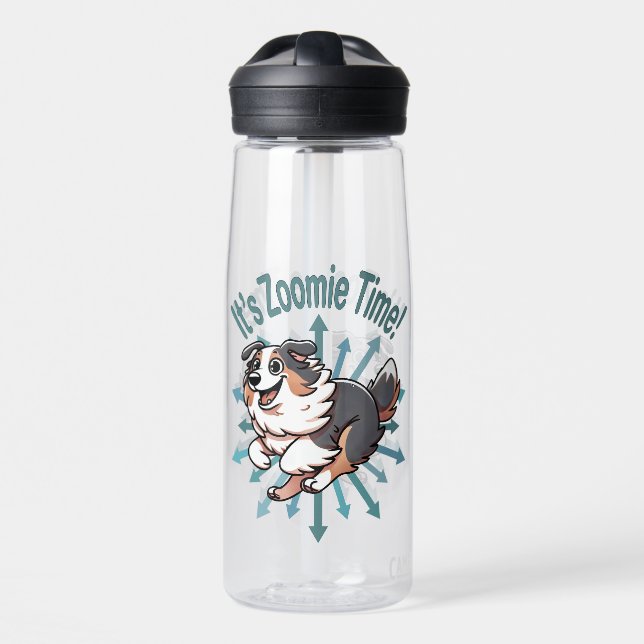 It’s Zoomie Time Australian Shepherd Water Bottle (Front)