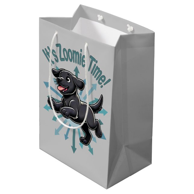 It’s Zoomie Time Black Lab Medium Gift Bag (Back Angled)