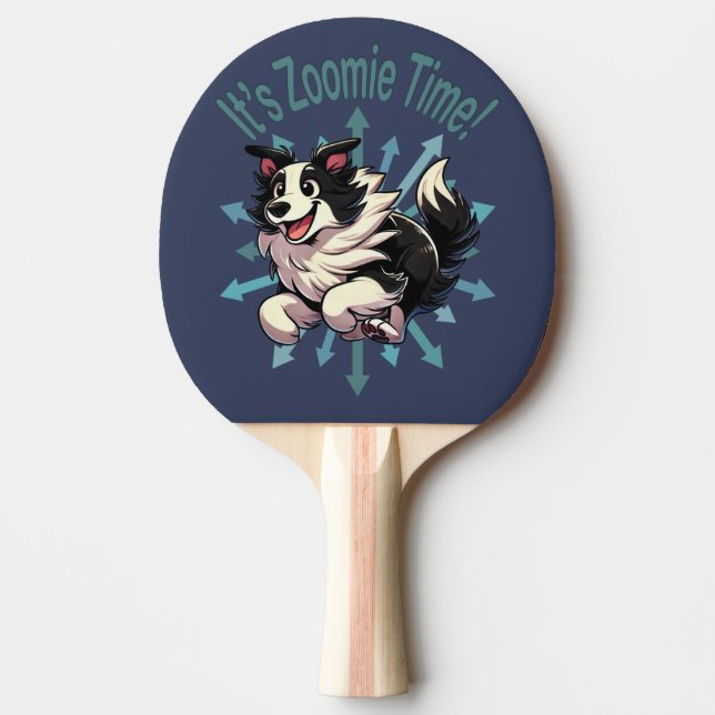 It’s Zoomie Time Border Collie Ping Pong Paddle (Front)