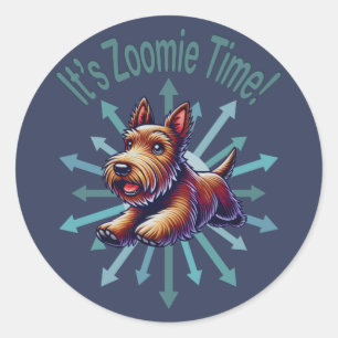 It’s Zoomie Time Brown Scotty Classic Round Sticker