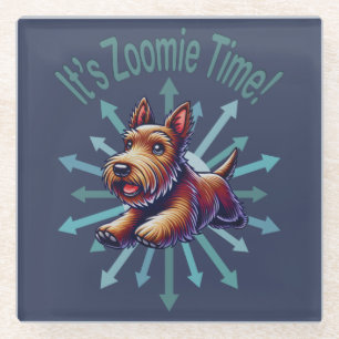 It’s Zoomie Time Brown Scotty Glass Coaster