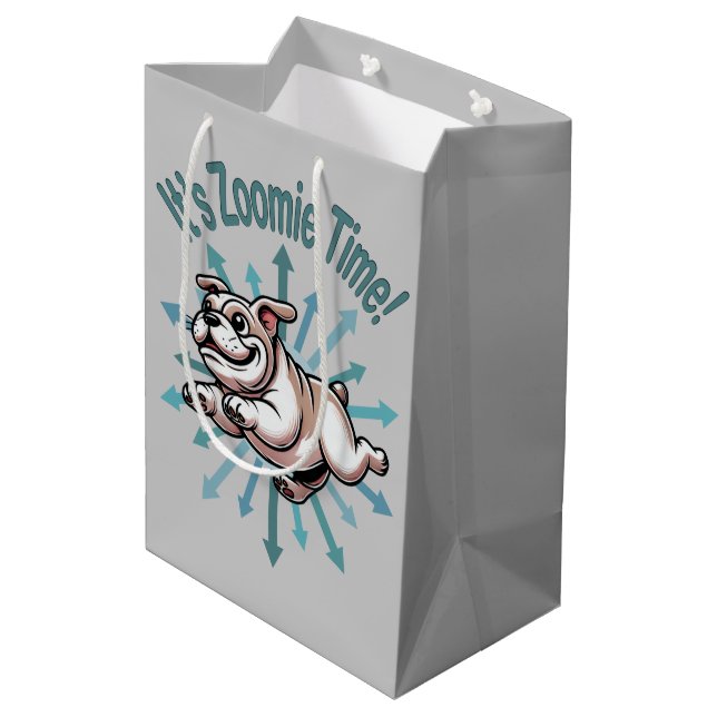 It’s Zoomie Time Bulldog Medium Gift Bag (Back Angled)