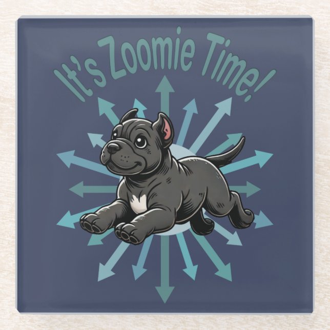 It’s Zoomie Time Cane Corso Glass Coaster (Front)