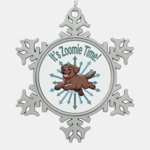 It’s Zoomie Time Chocolate Lab Snowflake Pewter Christmas Ornament