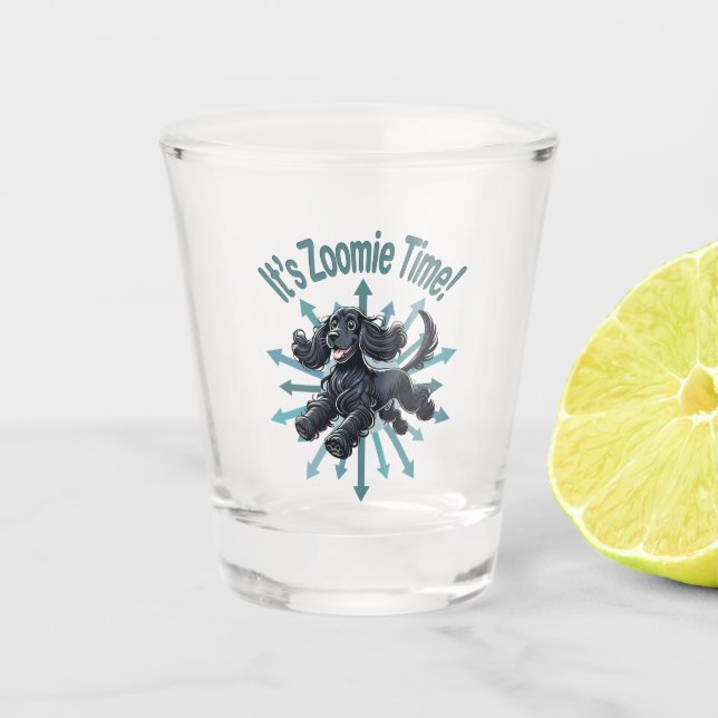 It’s Zoomie Time Cocker Spaniel Shot Glass (Front)