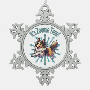 It’s Zoomie Time Collie Snowflake Pewter Christmas Ornament