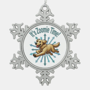 It’s Zoomie Time Golden Retriever Snowflake Pewter Christmas Ornament
