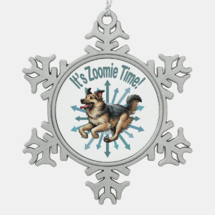 It’s Zoomie Time Large Mutt Snowflake Pewter Christmas Ornament