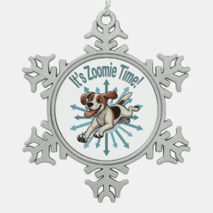 It’s Zoomie Time Medium Beagle Mutt Snowflake Pewter Christmas Ornament