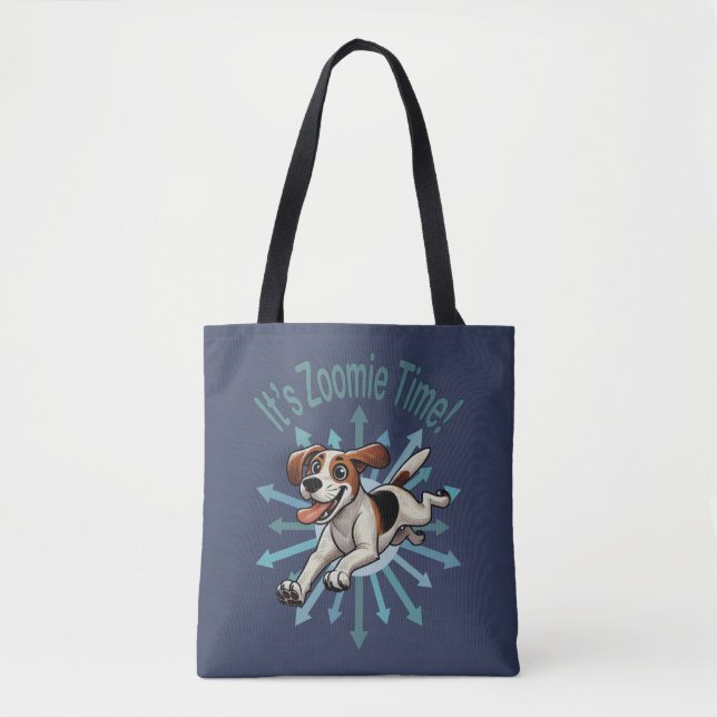 It’s Zoomie Time Medium Beagle Mutt Tote Bag (Front)