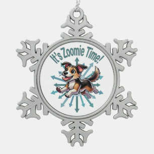 It’s Zoomie Time Mutt Snowflake Pewter Christmas Ornament
