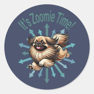 It’s Zoomie Time Pekingese Classic Round Sticker