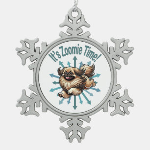 It’s Zoomie Time Pekingese Snowflake Pewter Christmas Ornament