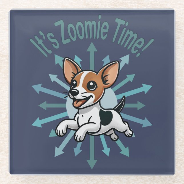 It’s Zoomie Time Rat Terrier Glass Coaster (Front)
