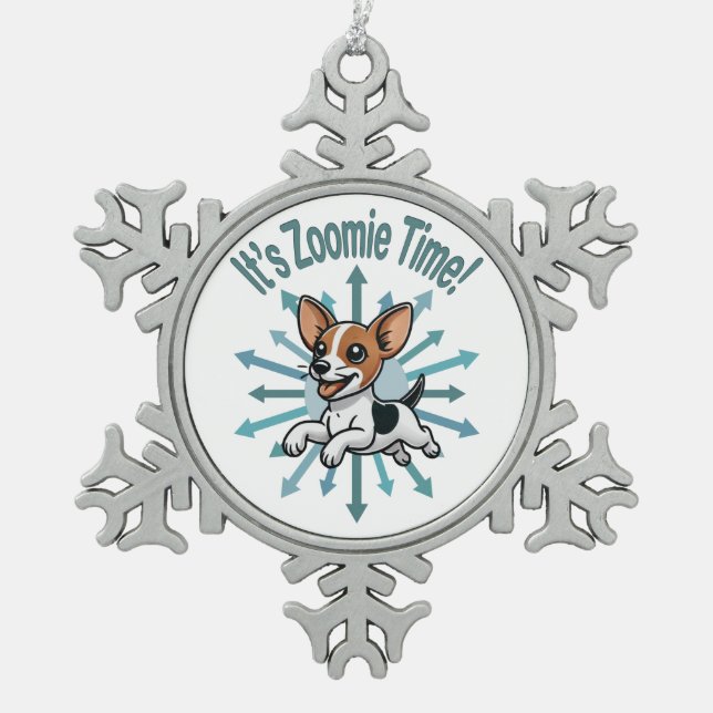 It’s Zoomie Time Rat Terrier Snowflake Pewter Christmas Ornament (Front)