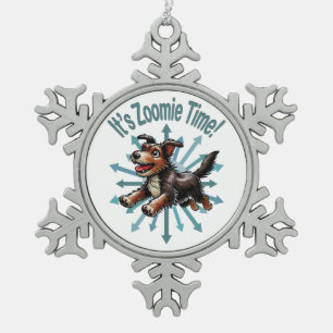 It’s Zoomie Time Terrier Mutt Snowflake Pewter Christmas Ornament
