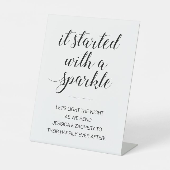 It Started With A Sparkle Wedding Sparkler Pedestal Sign (Front)