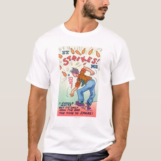 It Strikes Me, Cartoon Man Bowling T-Shirt (Front)