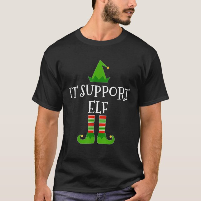 IT Support Elf Funny Computer Tech Christmas T-Shirt (Front)