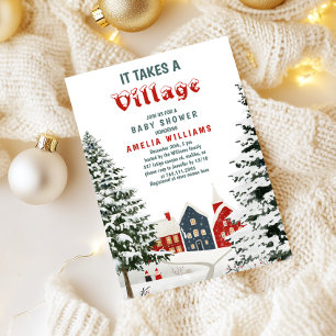 It Takes a Village Baby Shower Winter Snowy Invitation