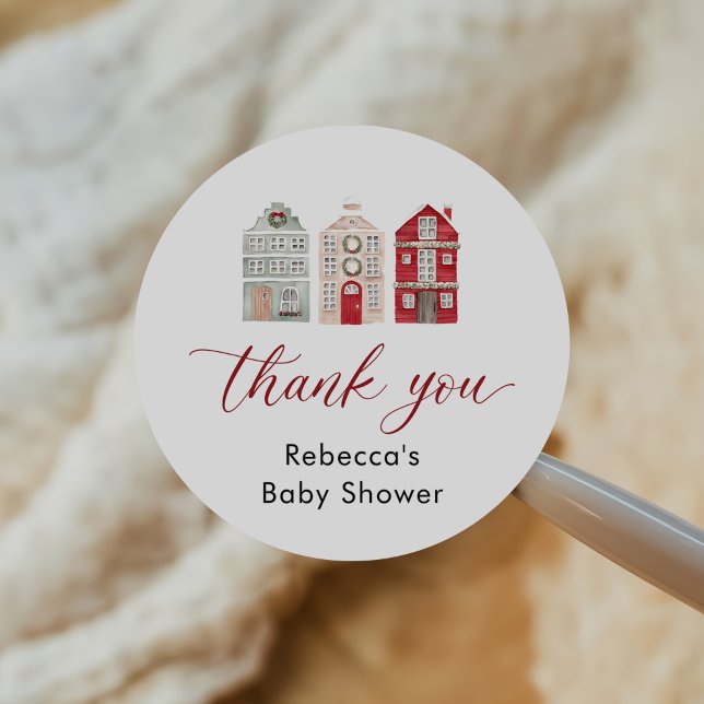 It Takes a Village Christmas Baby Shower Classic Round Sticker (Creator Uploaded)