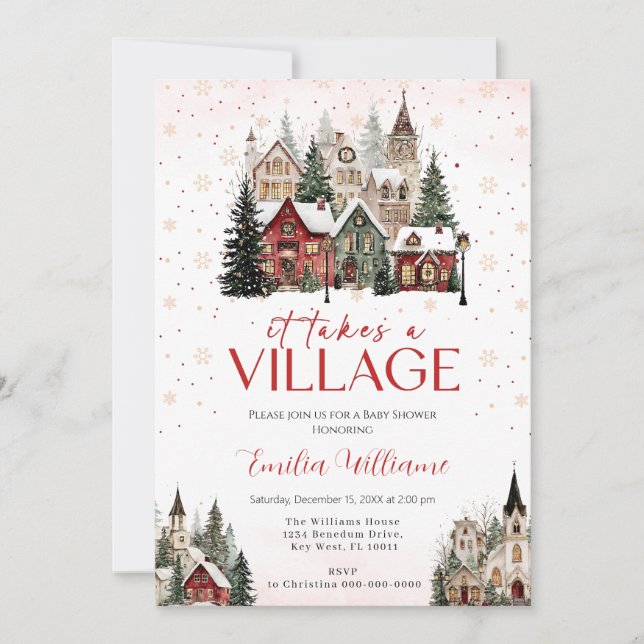 It takes a village Christmas baby shower Invitation (Front)