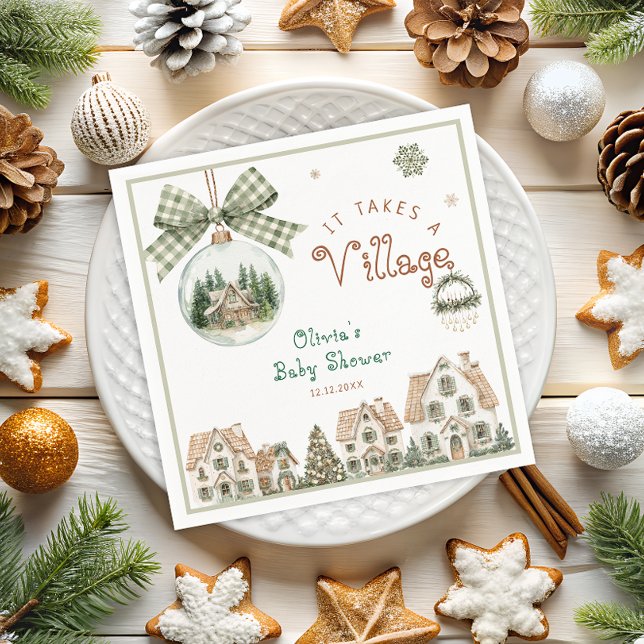 It Takes a Village Christmas Baby Shower Napkin (Creator Uploaded)