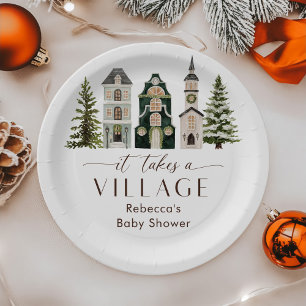 It Takes a Village Christmas Baby Shower Paper Plate