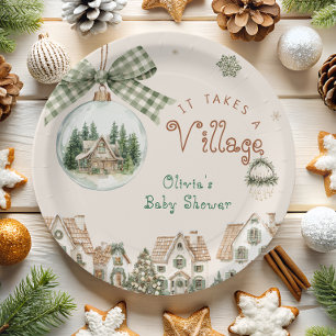 It Takes a Village Christmas Baby Shower Paper Plate