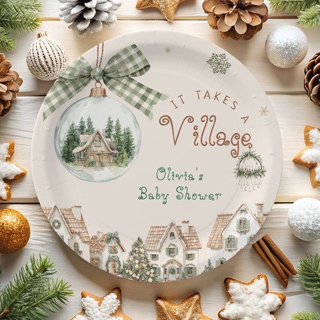 It Takes a Village Christmas Baby Shower  Paper Plate (Creator Uploaded)