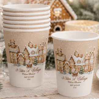 It Takes A Village Gingerbread Winter Baby Shower Paper Cups
