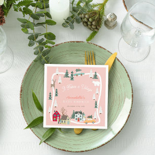 It Takes A Village Holiday Pink Baby Shower Napkin