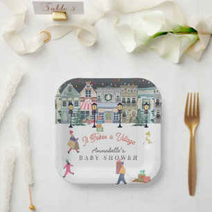It Takes A Village Holiday Town Baby Shower Paper Plate
