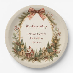 It takes a Village Rustic Winter Baby Shower Paper Plate