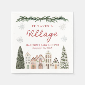 It Takes a Village Snowflake Winter Baby Shower Napkin